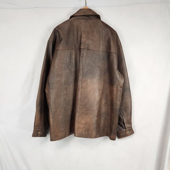 Vtg Browning Gold Brown Leather Jacket Men's XL TG Shoulder Patch Zip Logo - Picture 2 of 16